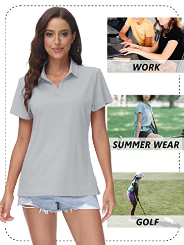 Image of TACVASEN Women's V-Neck Polo Shirts UPF 50+ Short Sleeve Sun Protection Quick Dry Golf Polos Collared Shirt