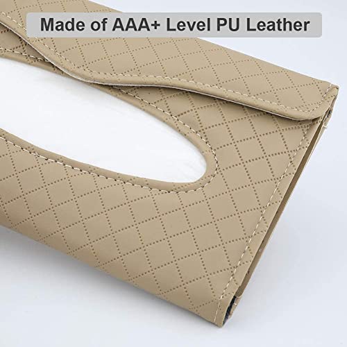 Image of Car Sun Visor Tissue Paper Box Case Auto Interior Decoration Accessories Holder PU Leather Tissue Box for Car /Truck (Cream)