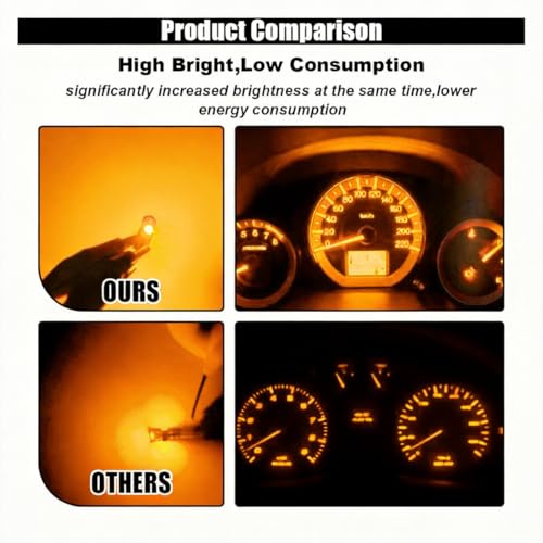 Image of GLSOWEE T5 LED Bulbs, 74 73 37 2721 LED Bulb 12 Volt Replacement, Yellow | 3030 SMD Bright Canbus Error-Free, Fit for Auto Car Gauge Cluster Dashboard Light Bulb Instrument Panel Indicator Lights Lamp