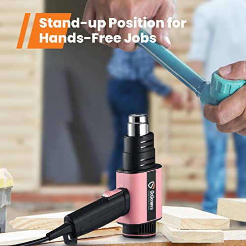 1800W Heat Gun, Gogonova Heavy Duty Soldering Hot Air Gun, Stepless Adjustment 122℉ To 1202℉ With Application Icon, Dual Airflow, Compact Design With 5 Nozzles For Shrink Tubing, Wrap, Crafts(Pink) #TOP4