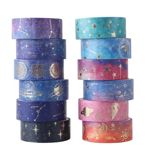 Uskerb 12 Rolls Washi Tape Set - Galaxy Purple Decorative Masking Tape for Scrapbooking Planners Crafts Journals Bullet Journals Premium Washi Paper Easy to Use