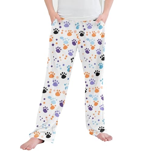 Dog Paw Print Long Pajama Pants Elastic Waist PJ Bottoms with Pockets S A110990