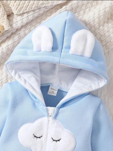 Image of First Kick Baby and Kids cotton fleece romper jumpsuit onesie sleepsuit clouds embroided