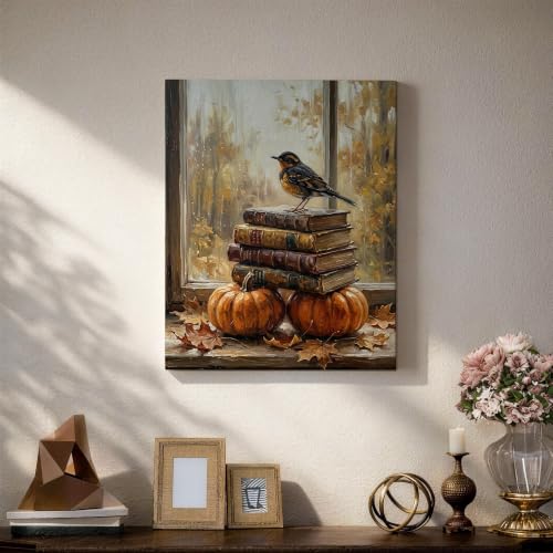 Lienzo de calabazas de otoño ideal para decorar un salón rústico y acogedor de 40x50 cm 5