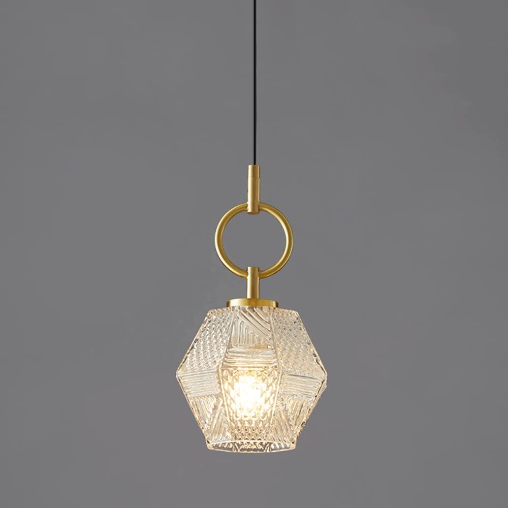 ASerZenith Crystal Glass Pendant Lamp Simple Full Copper Pendent Lamp Bedroom Bedside Chandelier,28Cm