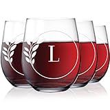 Greenline Goods Letter L Monogram Stemless Wine Glasses - Discover our Crystal Etched Wine Glass - Cocktail Glass with Personalized Initial