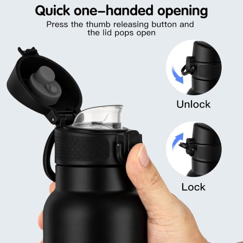 Image of GOPPUS 17oz Insulated Water Bottle with Leak-Proof Flip Lid & Carry Handle,Double-Wall Stainless Steel Bottle for School,Outdoor,and the Gym（Black）