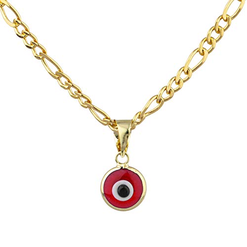 JOTW 14K Gold Round Evil Eye Pendant Necklace - 18