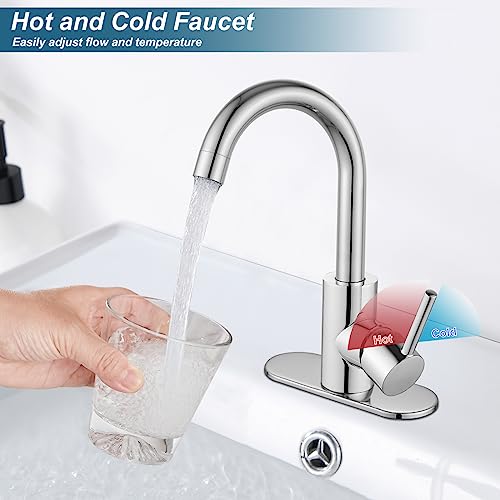 Midanya Polish Chrome Single Handle Bathroom Sink Faucet, Wet Bar Pre-Kitchen Farmhouse Rv Small Vanity Faucet With 360°Rotation Spout With Deck Plate And Supply Hoses #TOP3