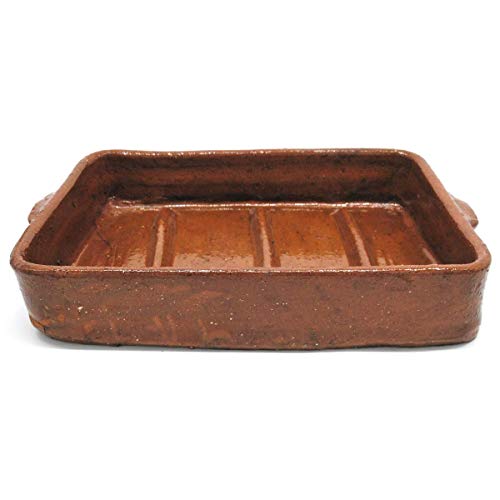 Asador artesanal de barro refractario RECTANGULAR CON BARRAS para asados especiales de cochinillo y cordero 50 x 27 cm