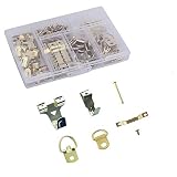 Contenidos del paquete: El juego de ganchos para cuadros de 180 piezas incluye clavos de acero de 25 piezas, 85 piezas de tornillo de cabeza plana, 30 perchas de metal serradas con 2 orificios, 20 anillos en D pequeños, 10 anillos en D medio, 2 tamaños de ganchos para marcos de fotos,incluyendo 20 libras (10 piezas), 40 libras (5 piezas).