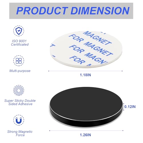 MIKEDE Rare Earth Magnets, Super Strong Black Round Magnet with Adhesive Backing, Heavy Duty Disc Neodymium for Crafts, Cabinet, Office, DIY, 1.26 inch D x 1/8 inch H - 6 Pack