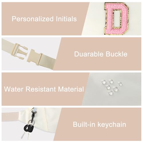 Image of MAXTOP Birthday Gifts for Women Men,Personalized Initial Letter Patch Fanny Pack Crossbody Bag with 3-Zipper Christmas Gift Trendy Stuff for Daughter Sister Her,Beige D