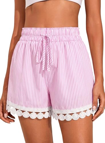 Image of Dokotoo Womens Shorts Summer Casual Loose Elastic Waist Drawstring Lace Boho Beach Cover Up Shorts