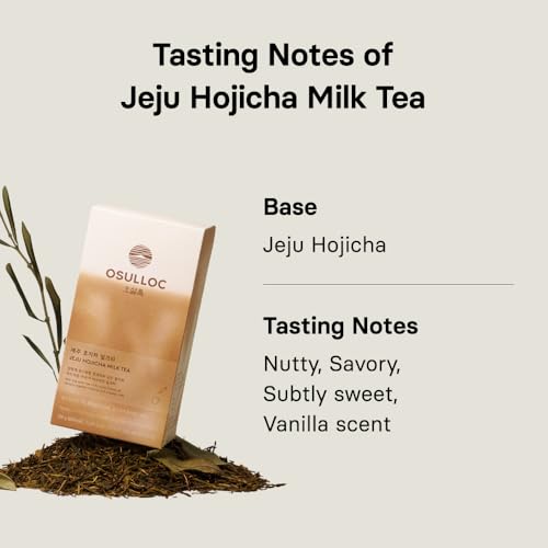 Image of OSULLOC Jeju Hojicha Milk Tea (7oz X 10 Packets), Roasted Hojicha Latte Powder with Vanilla Notes, Instant Milk Tea Drink, Lightly Sweetened