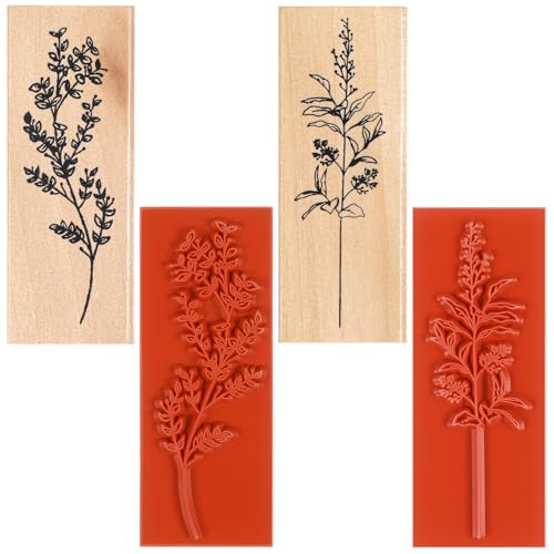 Elegaperma 2Pcs Flower Stamp, Natural Wood Floral Stamp for Wall Decor, Premium Flower Rubber Stamp for Crafting Cards & Scrapbooks