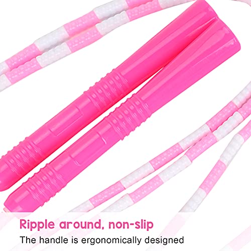 Corda de pular macia rosa ajustável em forma de corda com contas de plástico para homens, mulheres e