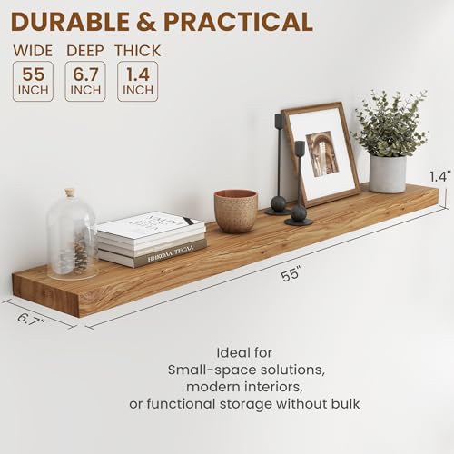 Image of Fun Memories 55 inch Wall Mounted Floating Shelves, Natural Elm Wood, 1 Pack