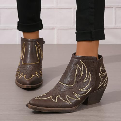 Cowboy Boots for Women Ankle Cowgirl Western Embroidered Stitched Pointed Toe Chunky Heels Country Booties4