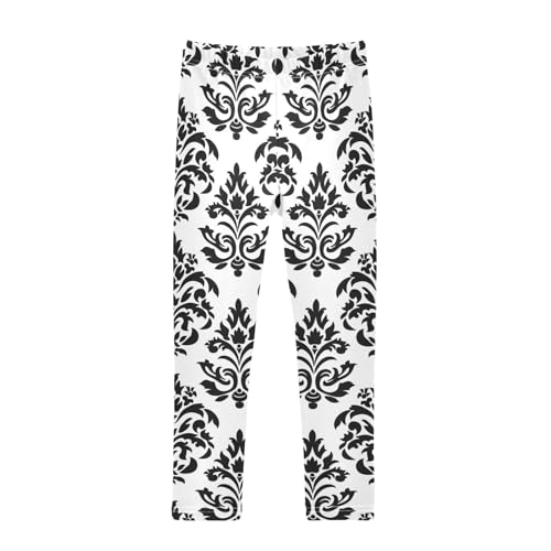 ALAZA Girls' Leggings Children's Yoga Pants Skinny Printed Dance Damask Figure Black Comfortable 4T