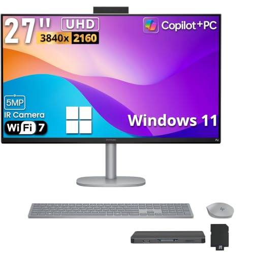 Image of HP OmniStudio X 27 inch 4K UHD All-in-One Desktop, Intel Ultra 7 256V, 16GB RAM, 2TB Storage(1TB SSD+1TB Docking Station), Intel Arc Graphics, Wireless Keyboard & Mouse, Adjustable Height, Win 11, Silver