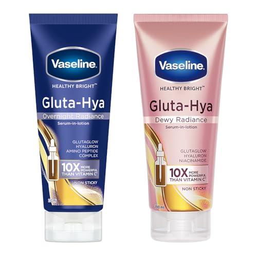 Image of Vaseline Gluta-Hya Overnight Radiance, Serum-In-Lotion, 200ml + Vaseline Gluta-Hya Dewy Radiance, 200ml, Serum-In-Lotion