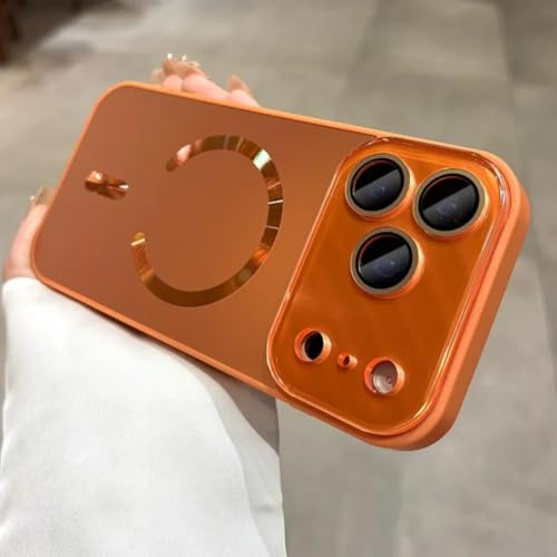 Coque magnétique pour iPhone 15 Pro Max orange antichoc à grande fenêtre