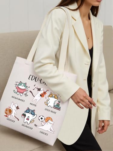 Bolsa tote educativa para profesor amante de gatos miniatura 2