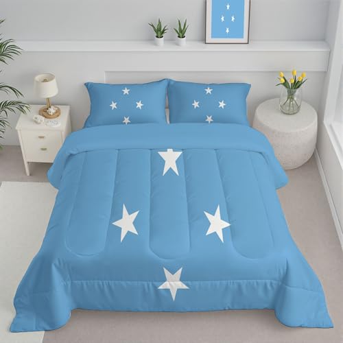 Flagge Der Föderierten Staaten Von Mikronesien Gesteppte Bettdecke, 4 Jahreszeiten Bettdecke Microfaser, Weicher Leicht zu pflegener Nationale Flaggege Ganzjahresdecke Waschbar Bettdecken 264x228 cm