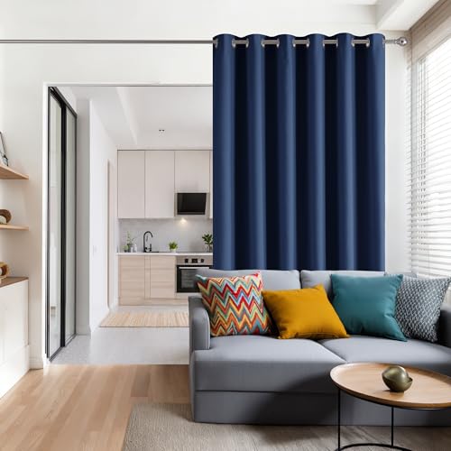 Image of RYB HOME Blackout Thermal Insulated Curtains, Portable Curtain for Sliding Glass Door /Storage /Space Room Divider, Large Window Treatment Room Divider Panel, W80 x L84, Navy Blue, 1 Panel