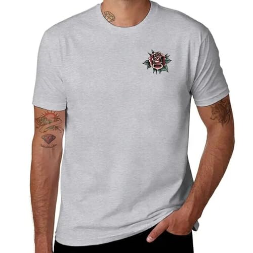 NUmaiTUA Rose Traditional Tattoo T-Shirt Oversized t Shirt Boys t Shirts Designer t Shirt Men 2 Grey XL