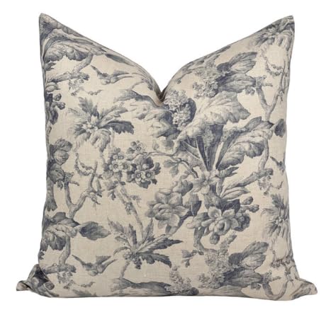 Pillow Covers 100% Linen 18 x 18 inches Double Sided Block Print with Zipper for Easy Removal Home Decor Shabby Chic Farmhouse Neutral Decorative Sofa