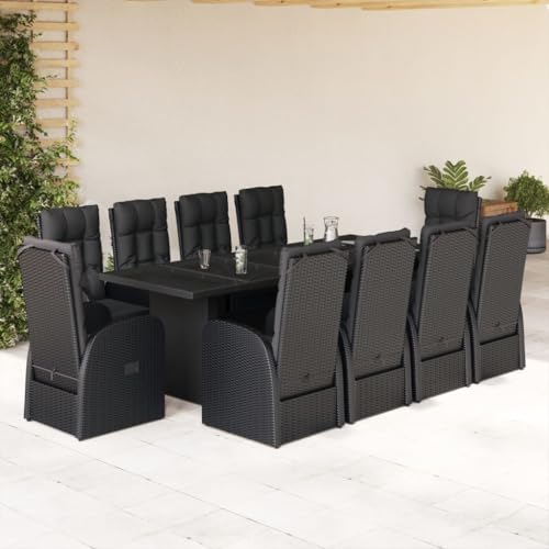 Woonisher 11-TLG. Garten-Essgruppe mit Kissen Schwarz Poly Rattan...