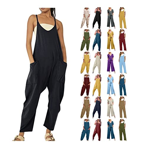 EMATOP Latzhose Damen Sommer Ärmellose Overalls Baumwolle Leinen...