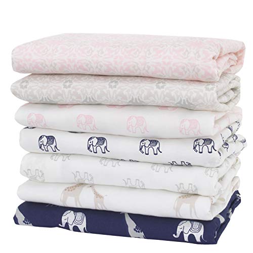 image for NoJo Serendipity Grey Elephant Print 100% Cotton Fitted Crib Sheet, Wh