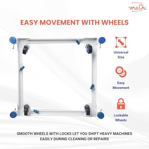 Image of SoraChi Adjustable Iron Washing Machine Stand with Wheels | Elevates Appliances to Prevent Water Damage & Reduce Vibrations | Universal Fit for Washers & Refrigerators (Blue)