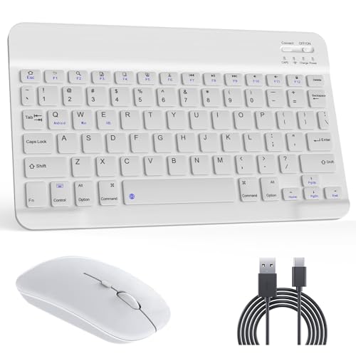 Bluetooth Keyboard & Mouse Combo, QWERTY Layout, 10 inch Ultra-Slim Wireless Keyboard, Lag-Free, Silent Keyboard Compatible with iPhone iPad Computer Tablet Keyboard