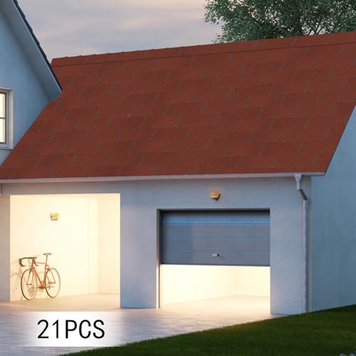 21-Pack Asphalt Shingles Roofing for Roof House Repair Tiles Shed Decor 39.37\"x13.11\", Paving Area 33.37ft² (21, Red)