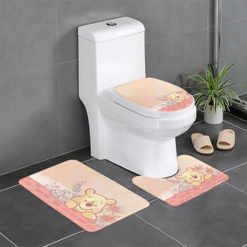 おしゃれ ク マのプーさんトイレ―カバー&マット 3点セット かわいい トイレマット 吸水 丸洗い 洗面所 滑り止め 速乾 防臭 玄関マット バスマット