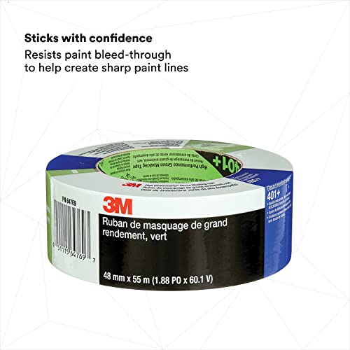 Image of 3M High Performance Green Masking Tape 401+, Superior Adhesion, Clean Removal, Highly Conformable, Paint-Bleed Resistant, 48 mm x 55 m, 1 Roll