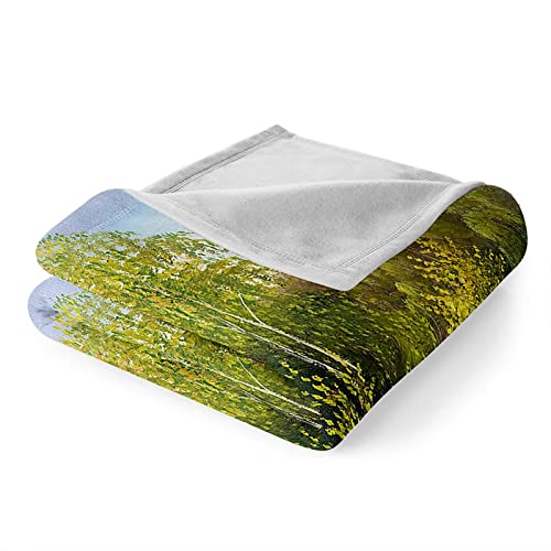 Plaid couverture polaire flannel KnSam 100x150cm au motif de lac et d'arbres verts - 7