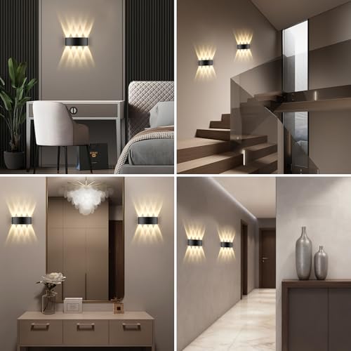 Apliques de pared LED negros de diseño moderno con luz bidireccional para pasillos Pack de 2 7