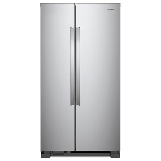 Whirlpool 33 Inch Freestanding Side by Side Refrigerator with 21.72 Cu. Ft. Total Capacity, Adjustable Gallon Door Bins, LED Interior Lighting, Hidden Hinges, Frameless Glass Shelves, Stainless Steel