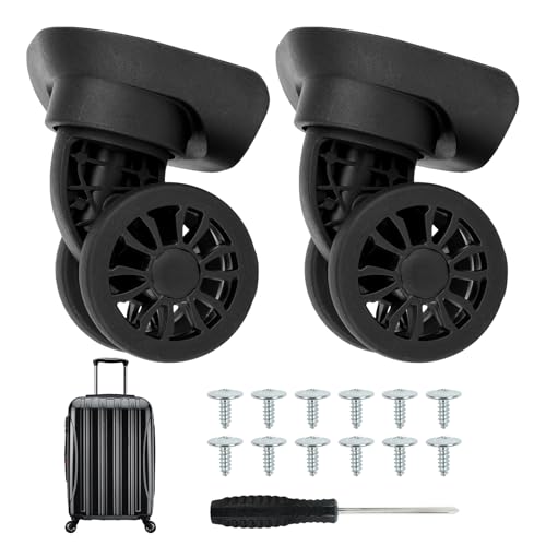 Suitcase Wheels,only Compatible With Delsey Paris Helium Aero 07644pl Carry-on Plus 21inch,360&deg; Rotation Spinner Wheel,mute Double Row Swivel Wheel，includes Screws & Screwdriver, Black