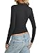 Womens Cotton Polo Collared Shirt Long Sleeve Sexy Deep V Neck Top Button Up Slim Fitted Tee Business Casual Outfit Black XS