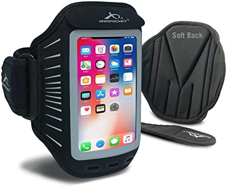 Armpocket Racer Plus Arm Band, Running Phone Holder for iPhone 12/13 Mini, Galaxy S7 Edge, Pixel 4A, & Devices Without Cases Up to 6.3 Inches, 13 to 18-inch Black Strap