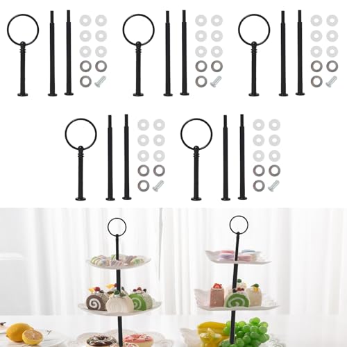 5 Pack Etageren Stangen Set, Etagere Bausatz mit Schrauben und Unterlegscheiben Metallstangen Mittellochausstech für Hochzeitstorte Tortenständer Buffet Torten Halter Obsttablett Snackteller (Schwarz)