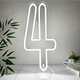 LED Neon Number 4 Sign,20 Inch Dimmable White Lights for Birthday Party Stand Up & Wall Mounting USB-Powered Light Sign (20' Number 4)