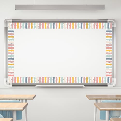 Image of Whaline 32.8 Ft Classroom Bulletin Board Borders Back to School Hippie Boho Color Dot Stripe Die-Cut Rolled Border Trim for Chalkboard Wall Decoration