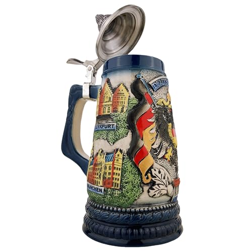 EVERSTYLE Boccale da birra con coperchio – Tradizionale Germania, 0,7 l, boccale da birra con coperchio a punta e motivo Germania, regalo per uomini, papà e compleanno, ideale per feste